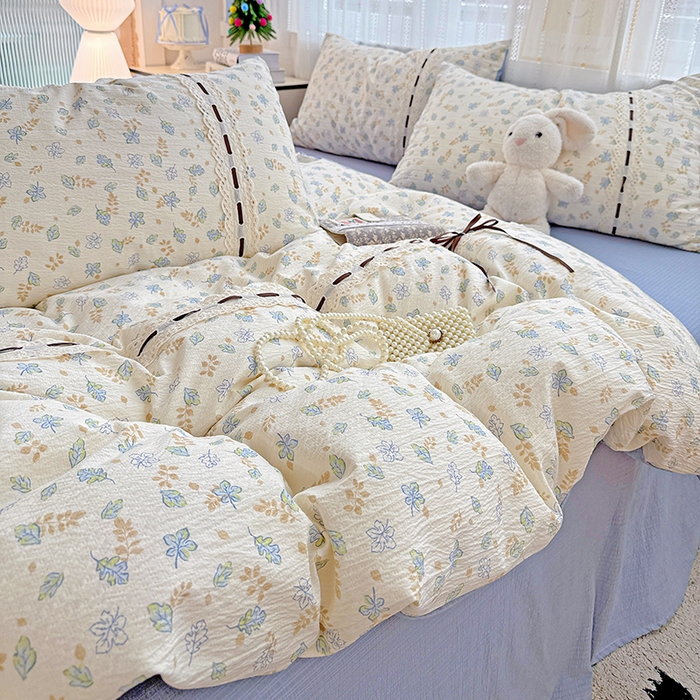 91家纺网 家纺一手货源 找家纺 典曼家纺 2025新款古法花边蝴蝶结四件套 鸢尾兰