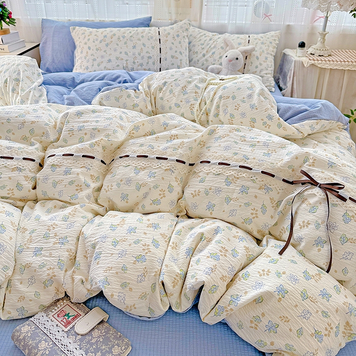 91家纺网 家纺一手货源 找家纺 典曼家纺 2025新款古法花边蝴蝶结四件套 鸢尾兰