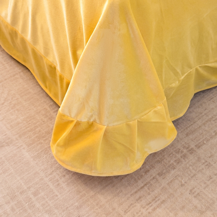 91家纺网 家纺一手货源 找家纺 U品汇 2025新款7斤高克重牛奶绒刺绣花四件套床裙款法莱绒金貂珊瑚绒水晶绒不掉毛 银杏叶-柠檬黄