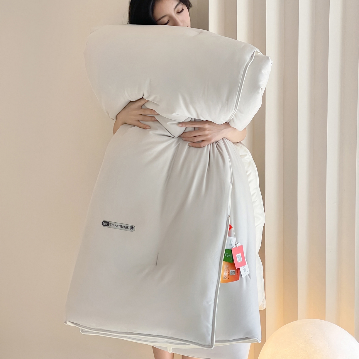 91家纺网 家纺一手货源 找家纺 一加一 2025新款有氧棉艾阳绒中科抗菌被子被芯 暮色-灰