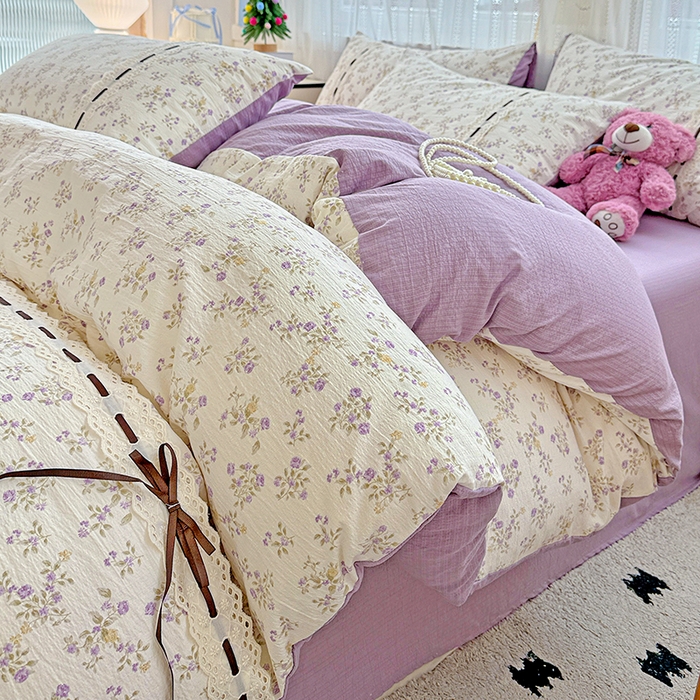 典曼家纺 2025新款古法花边蝴蝶结四件套 紫郁