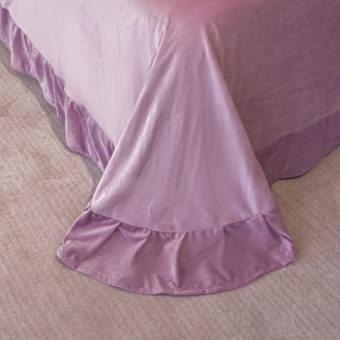 91家纺网 家纺一手货源 找家纺 U品汇 2025新款7斤高克重牛奶绒刺绣花四件套床裙款法莱绒金貂珊瑚绒水晶绒不掉毛 花韵-香叶紫