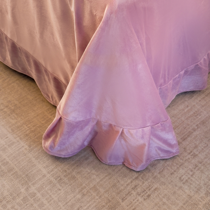 91家纺网 家纺一手货源 找家纺 U品汇 2025新款7斤高克重牛奶绒刺绣花四件套床裙款法莱绒金貂珊瑚绒水晶绒不掉毛 银杏叶-香叶紫