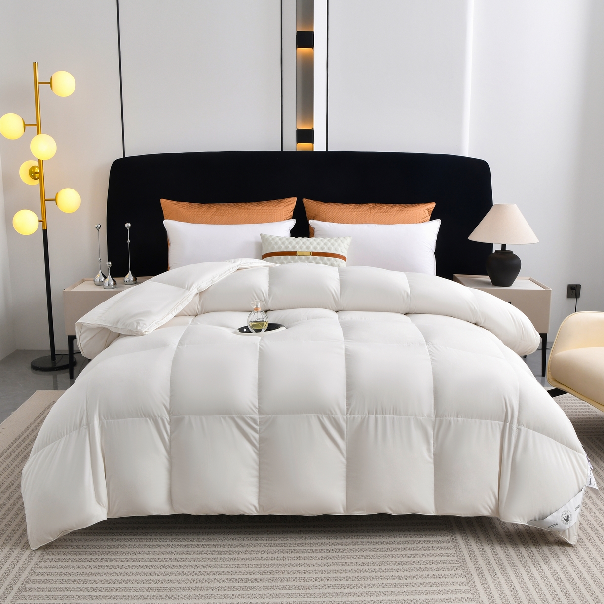 91家纺网 家纺一手货源 找家纺 棠婷  2025年新款全棉80s贡缎50白鸭绒90白鹅绒被鸭绒被双层大提花羽绒被子 白色