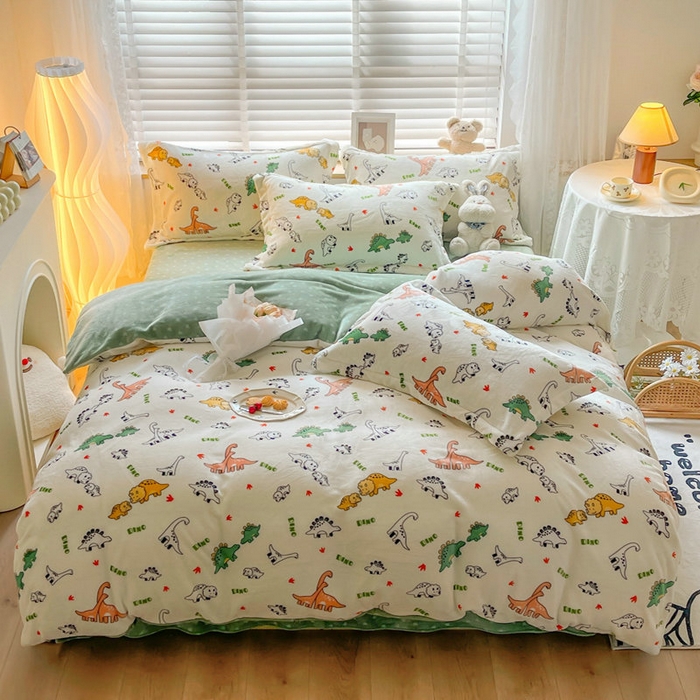 宝薇2025新款ins风重8斤高克重吊边款牛奶绒四件套 恐龙伙伴