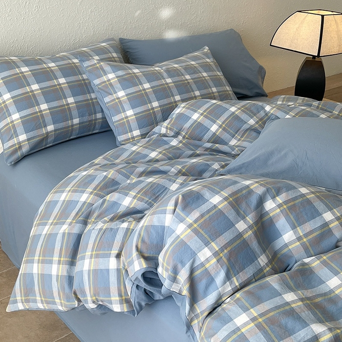 91家纺网 家纺一手货源 找家纺 绒裕家纺 2025学生季直播爆款云感皱皱纱四件套晴空蓝