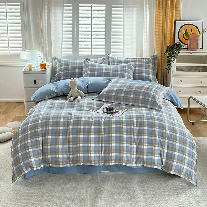 91家纺网 家纺一手货源 找家纺 绒裕家纺 2025学生季直播爆款云感皱皱纱四件套晴空蓝