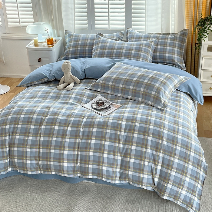 91家纺网 家纺一手货源 找家纺 绒裕家纺 2025学生季直播爆款云感皱皱纱四件套晴空蓝