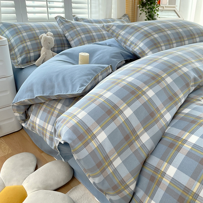 91家纺网 家纺一手货源 找家纺 绒裕家纺 2025学生季直播爆款云感皱皱纱四件套晴空蓝