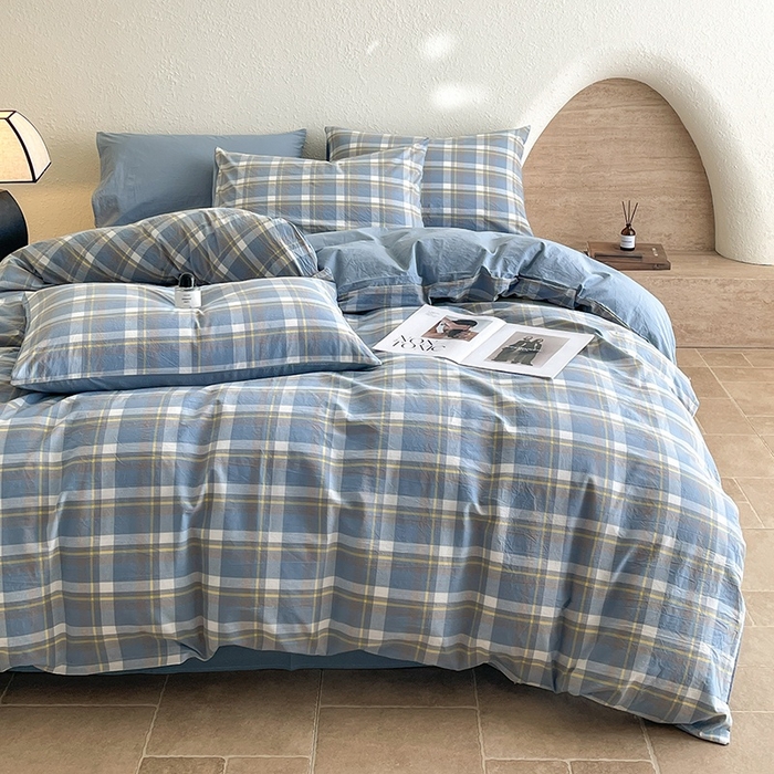 91家纺网 家纺一手货源 找家纺 绒裕家纺 2025学生季直播爆款云感皱皱纱四件套晴空蓝