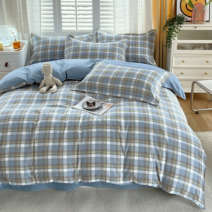 91家纺网 家纺一手货源 找家纺 绒裕家纺 2025学生季直播爆款云感皱皱纱四件套晴空蓝