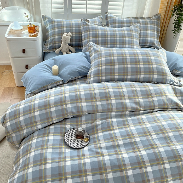 91家纺网 家纺一手货源 找家纺 绒裕家纺 2025学生季直播爆款云感皱皱纱四件套晴空蓝