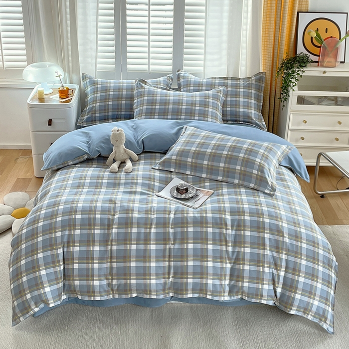 91家纺网 家纺一手货源 找家纺 绒裕家纺 2025学生季直播爆款云感皱皱纱四件套晴空蓝