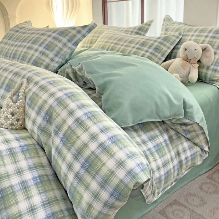绒裕家纺 2025学生季直播爆款云感皱皱纱四件套 星空绿