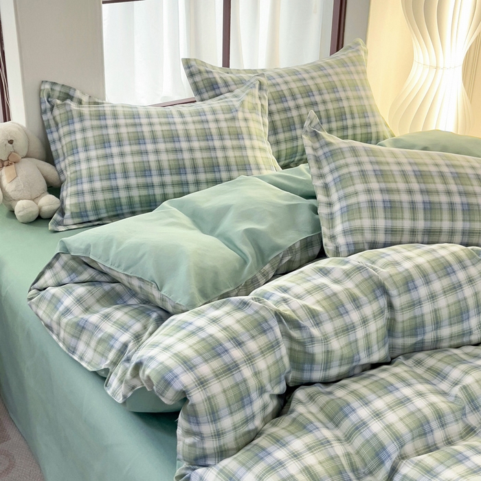 91家纺网 家纺一手货源 找家纺 绒裕家纺 2025学生季直播爆款云感皱皱纱四件套 星空绿