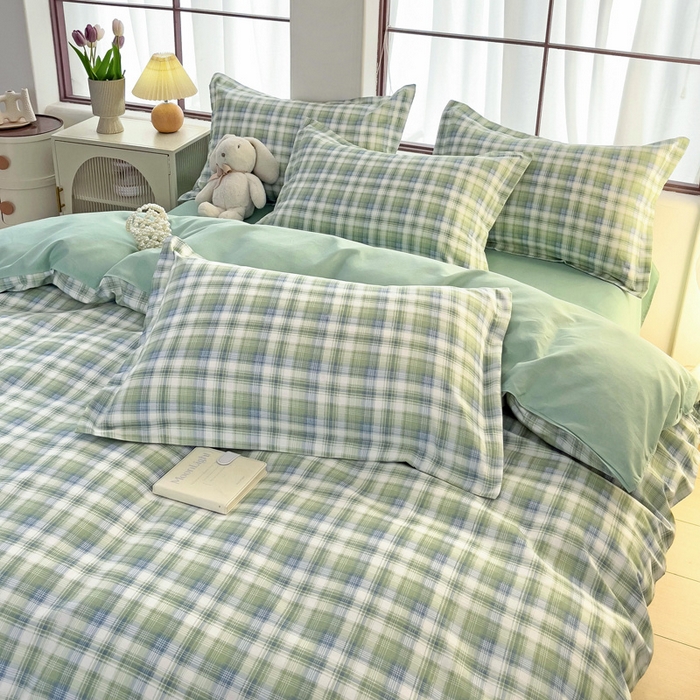 91家纺网 家纺一手货源 找家纺 绒裕家纺 2025学生季直播爆款云感皱皱纱四件套 星空绿