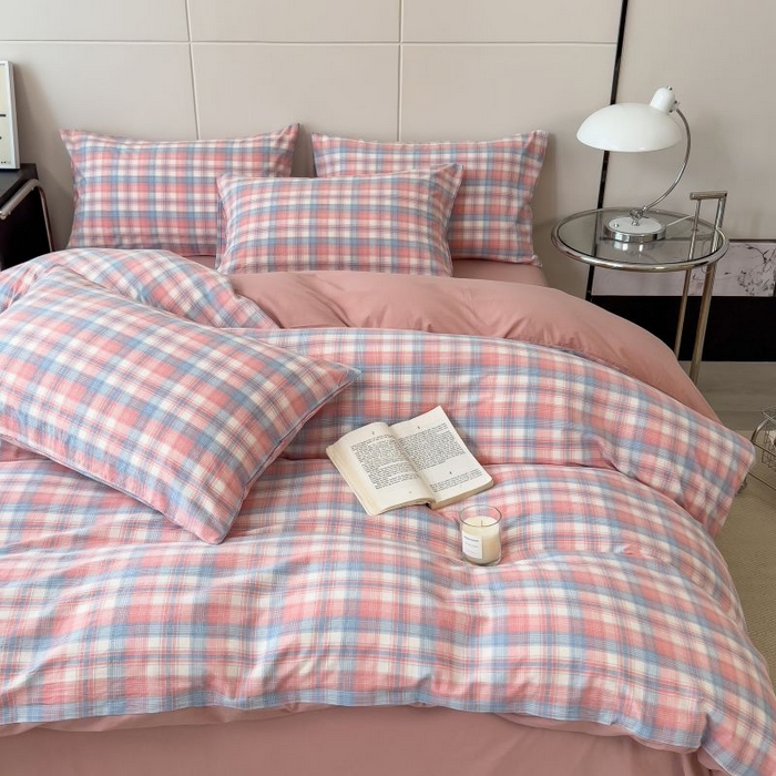 91家纺网 家纺一手货源 找家纺 绒裕家纺 2025学生季直播爆款云感皱皱纱四件套 云舒粉