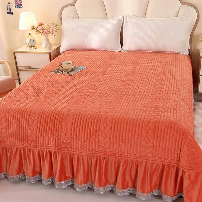 91家纺网 家纺一手货源 找家纺 尚品凤凰 2025新款婴儿绒绗缝床裙款 樱桃系列 橙色