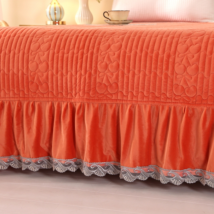 91家纺网 家纺一手货源 找家纺 尚品凤凰 2025新款婴儿绒绗缝床裙款 樱桃系列 橙色