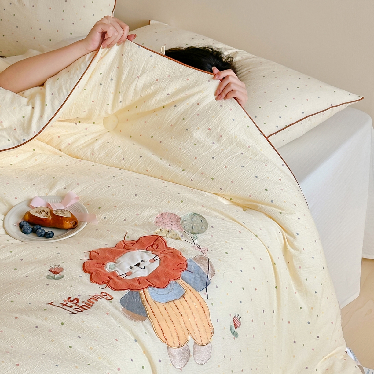 91家纺网 家纺一手货源 找家纺 （总）一加一 2025新款A类双层纱卡通贴布绣大豆被芯