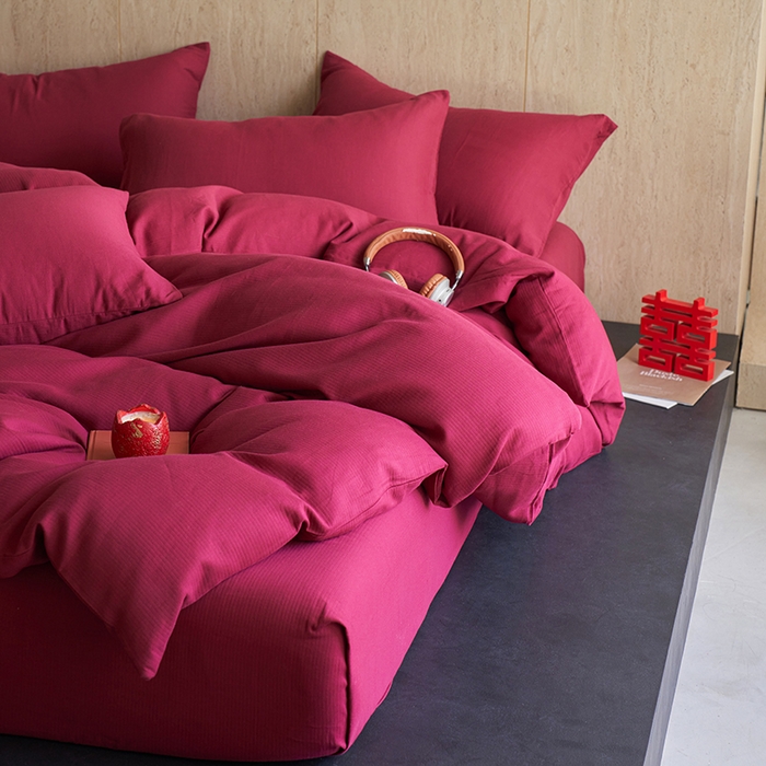 91家纺网 家纺一手货源 找家纺 （总）千朵森 2025新款全棉磨毛A类色织提花磨毛四件套-简色