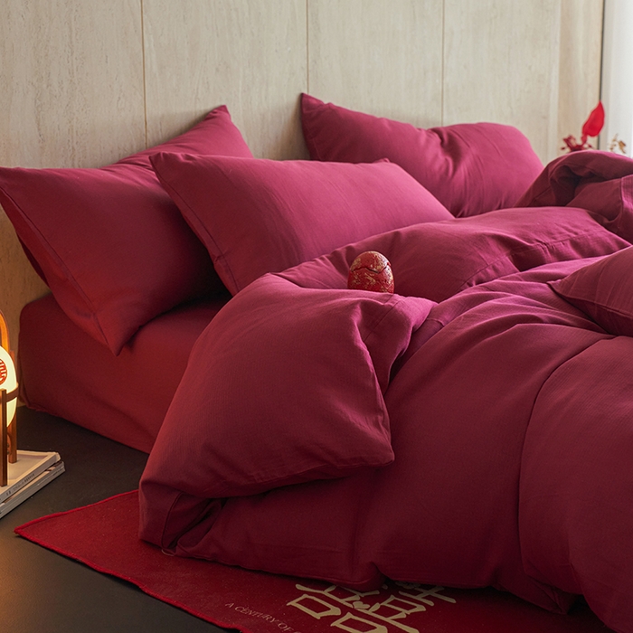 91家纺网 家纺一手货源 找家纺 （总）千朵森 2025新款全棉磨毛A类色织提花磨毛四件套-简色