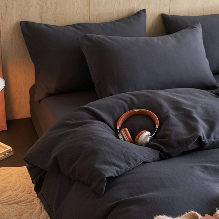 千朵森 2025新款全棉磨毛A类色织提花磨毛四件套-简色 夜幕灰