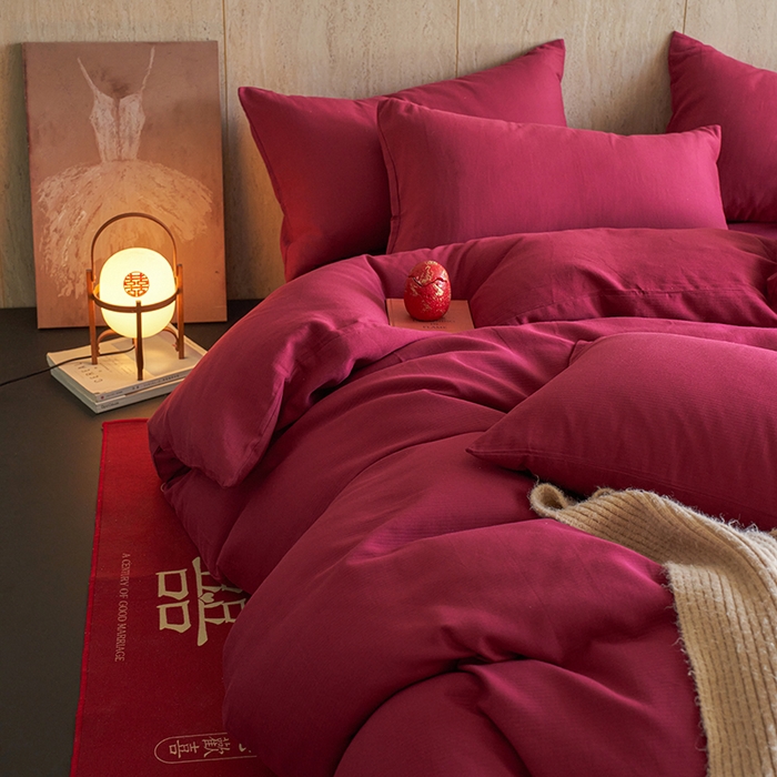 91家纺网 家纺一手货源 找家纺 （总）千朵森 2025新款全棉磨毛A类色织提花磨毛四件套-简色