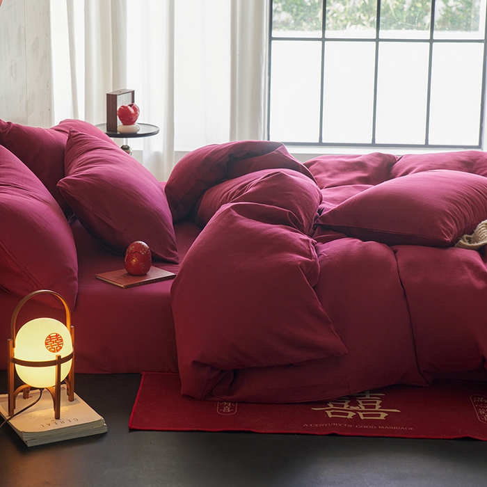 91家纺网 家纺一手货源 找家纺 （总）千朵森 2025新款全棉磨毛A类色织提花磨毛四件套-简色