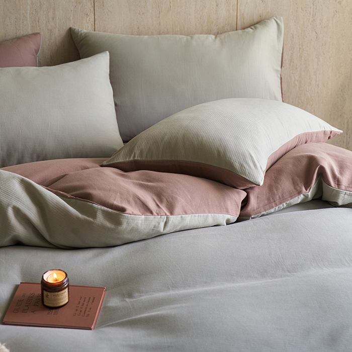 91家纺网 家纺一手货源 找家纺 千朵森 2025新款全棉磨毛A类色织提花磨毛四件套-简色 青灰絮语