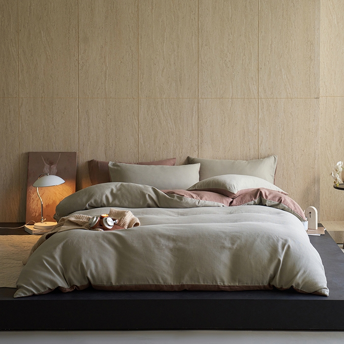 91家纺网 家纺一手货源 找家纺 千朵森 2025新款全棉磨毛A类色织提花磨毛四件套-简色 青灰絮语