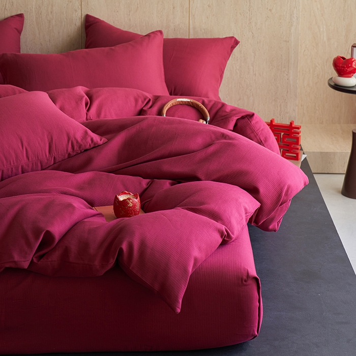 91家纺网 家纺一手货源 找家纺 （总）千朵森 2025新款全棉磨毛A类色织提花磨毛四件套-简色