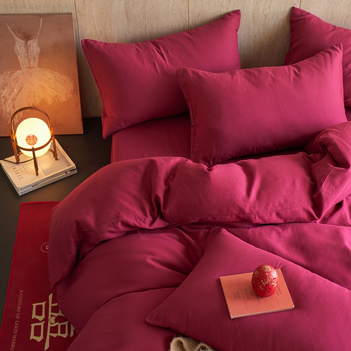 91家纺网 家纺一手货源 找家纺 （总）千朵森 2025新款全棉磨毛A类色织提花磨毛四件套-简色