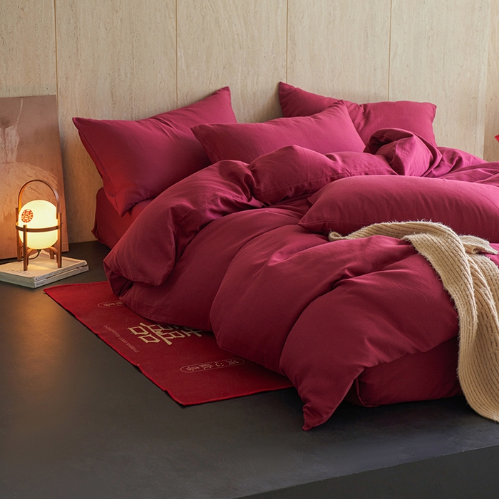 91家纺网 家纺一手货源 找家纺 （总）千朵森 2025新款全棉磨毛A类色织提花磨毛四件套-简色