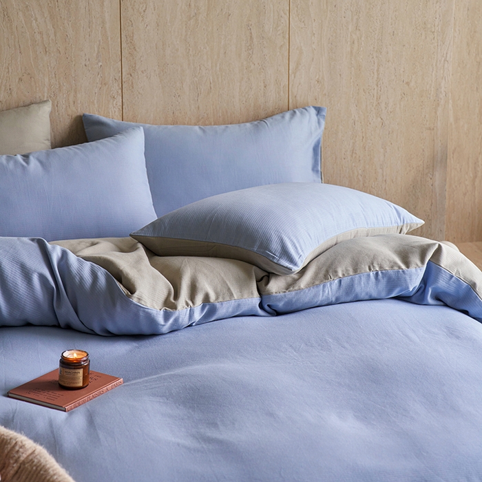 91家纺网 家纺一手货源 找家纺 千朵森 2025新款全棉磨毛A类色织提花磨毛四件套-简色 浅蓝絮梦