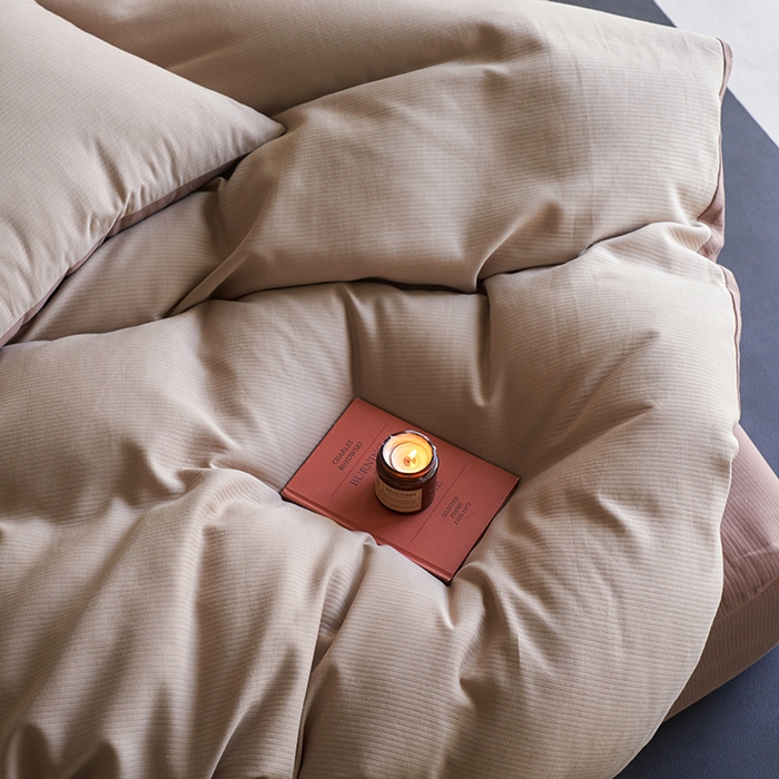 91家纺网 家纺一手货源 找家纺 千朵森 2025新款全棉磨毛A类色织提花磨毛四件套-简色 拿铁日光