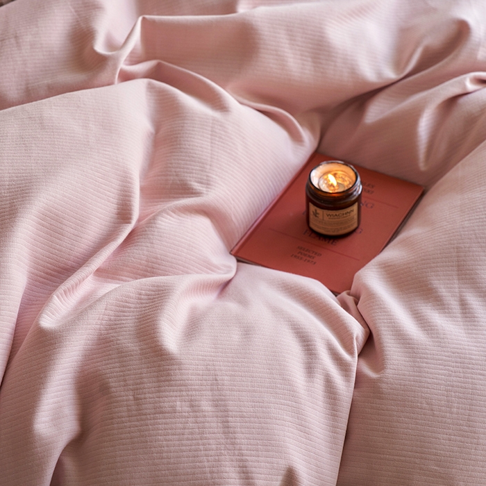 91家纺网 家纺一手货源 找家纺 千朵森 2025新款全棉磨毛A类色织提花磨毛四件套-简色 裸粉香槟