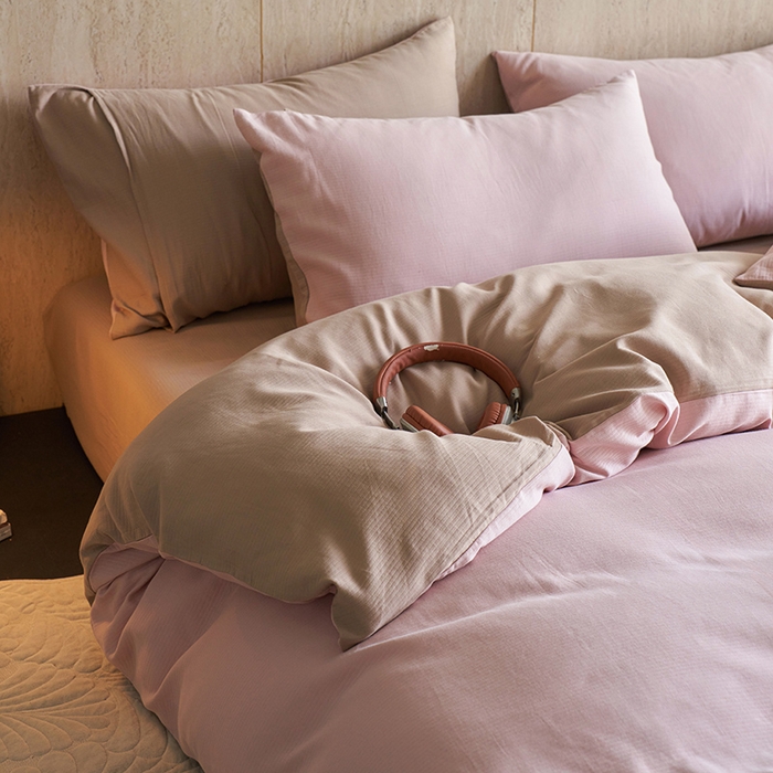 千朵森 2025新款全棉磨毛A类色织提花磨毛四件套-简色 裸粉香槟