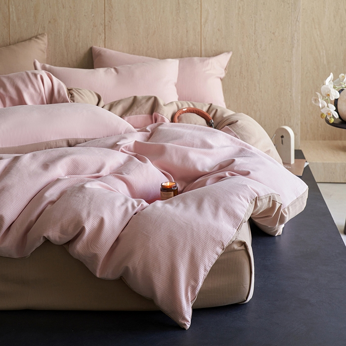 91家纺网 家纺一手货源 找家纺 千朵森 2025新款全棉磨毛A类色织提花磨毛四件套-简色 裸粉香槟