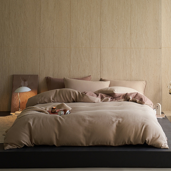 91家纺网 家纺一手货源 找家纺 千朵森 2025新款全棉磨毛A类色织提花磨毛四件套-简色 拿铁日光