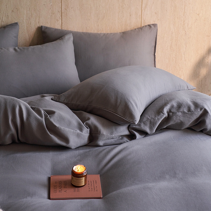 91家纺网 家纺一手货源 找家纺 千朵森 2025新款全棉磨毛A类色织提花磨毛四件套-简色 银河灰