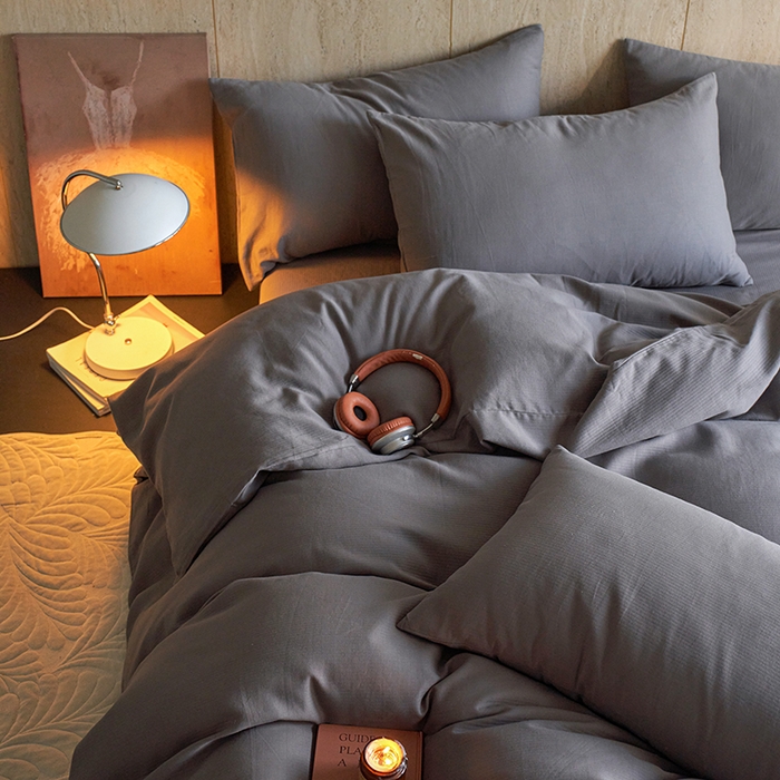 91家纺网 家纺一手货源 找家纺 千朵森 2025新款全棉磨毛A类色织提花磨毛四件套-简色 银河灰