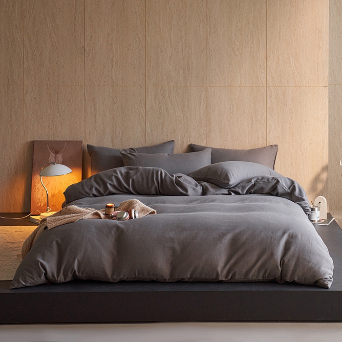 91家纺网 家纺一手货源 找家纺 千朵森 2025新款全棉磨毛A类色织提花磨毛四件套-简色 银河灰