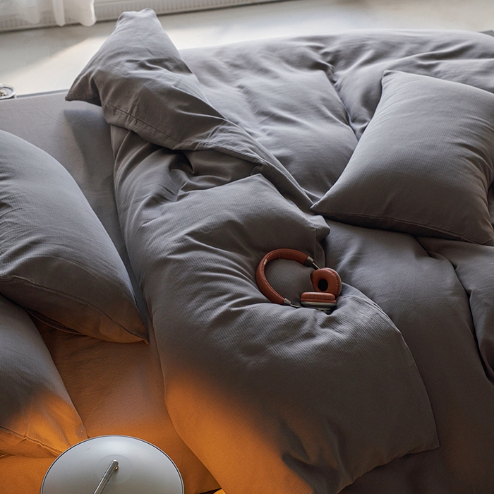 91家纺网 家纺一手货源 找家纺 千朵森 2025新款全棉磨毛A类色织提花磨毛四件套-简色 银河灰