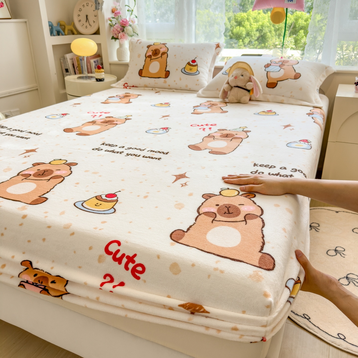 91家纺网 家纺一手货源 找家纺 （总）丝羽坊 2025新款印花小清新牛奶绒印花床笠三件套