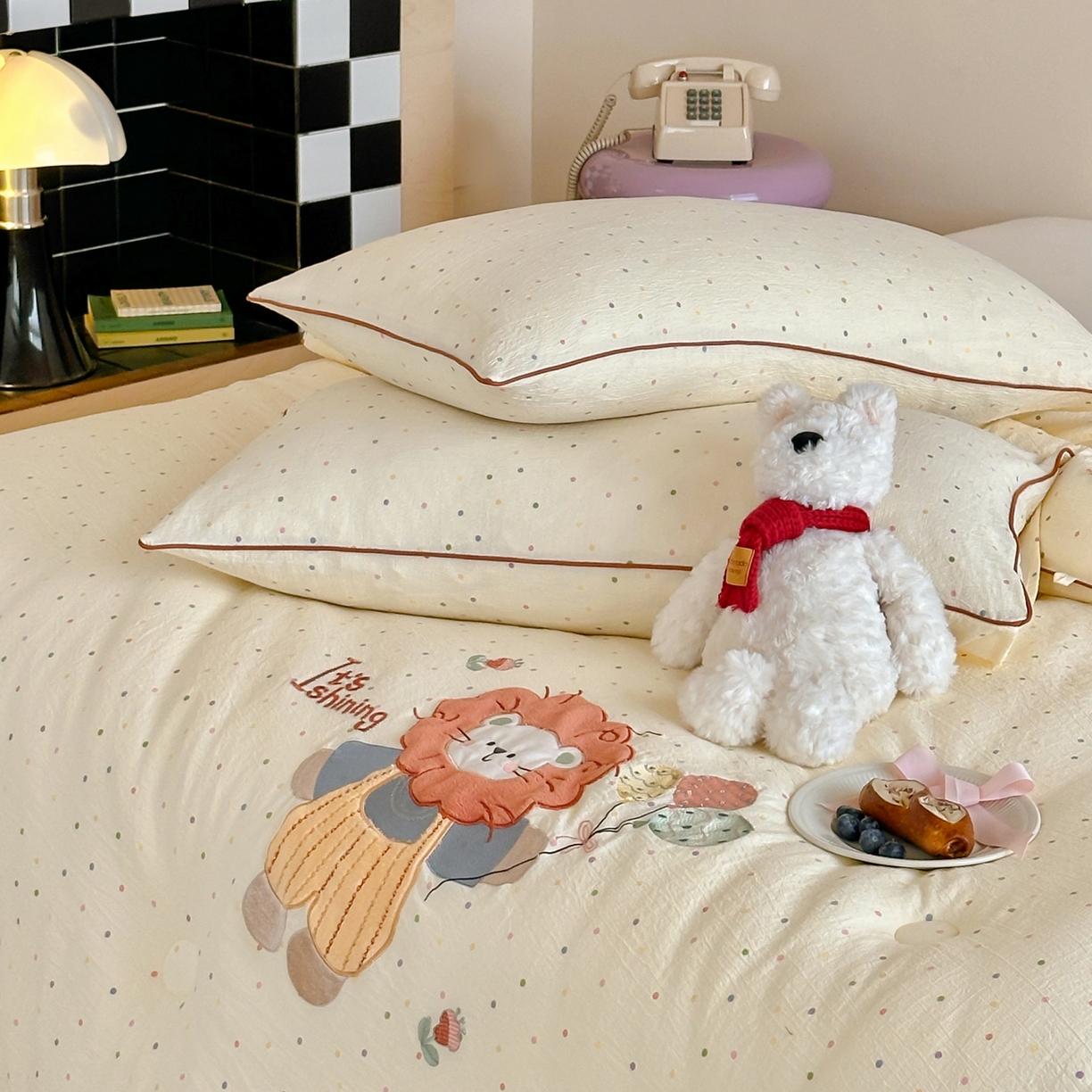 91家纺网 家纺一手货源 找家纺 一加一 2025新款A类双层纱卡通贴布绣大豆被芯 花漾狮