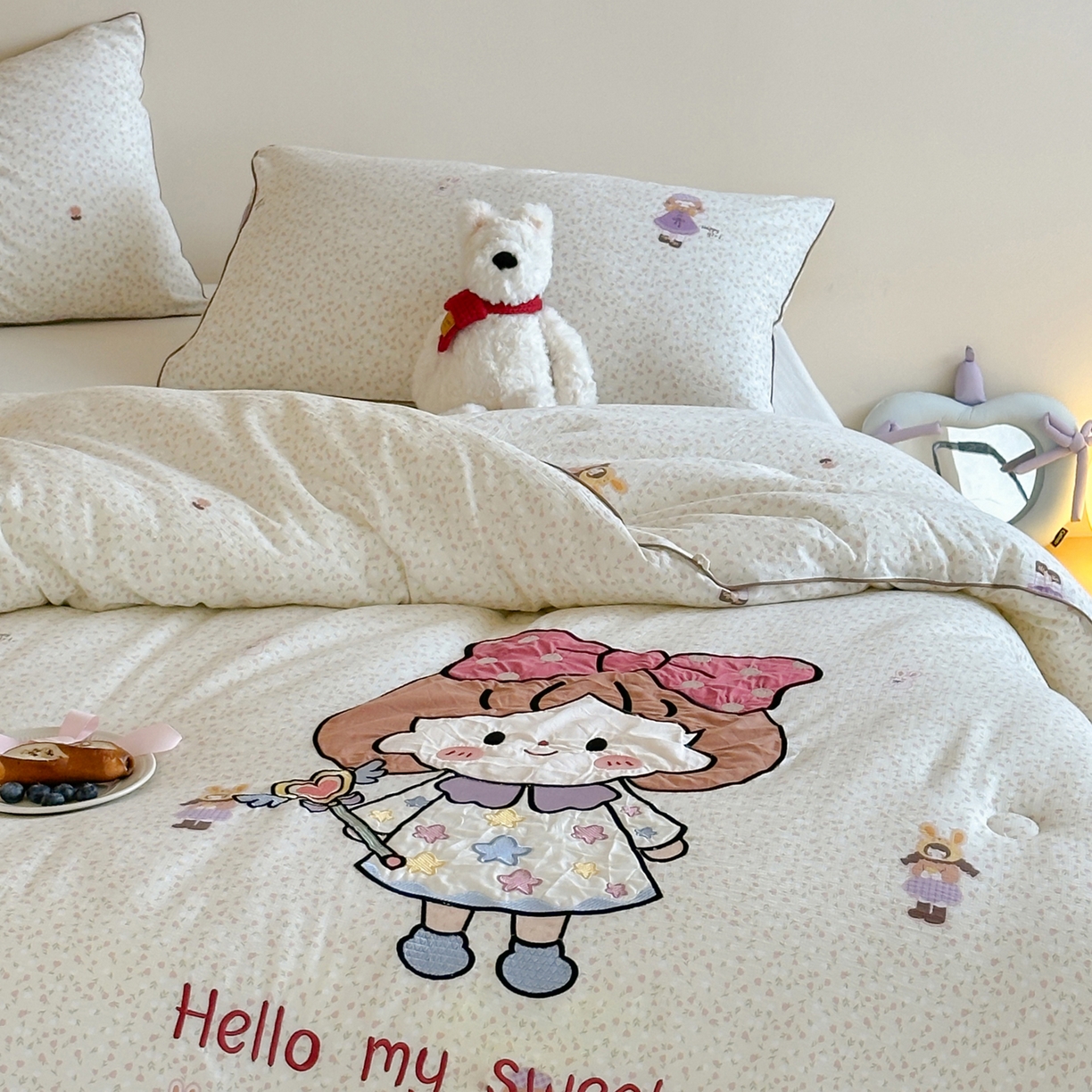 91家纺网 家纺一手货源 找家纺 一加一 2025新款A类双层纱卡通贴布绣大豆被芯 梦女孩