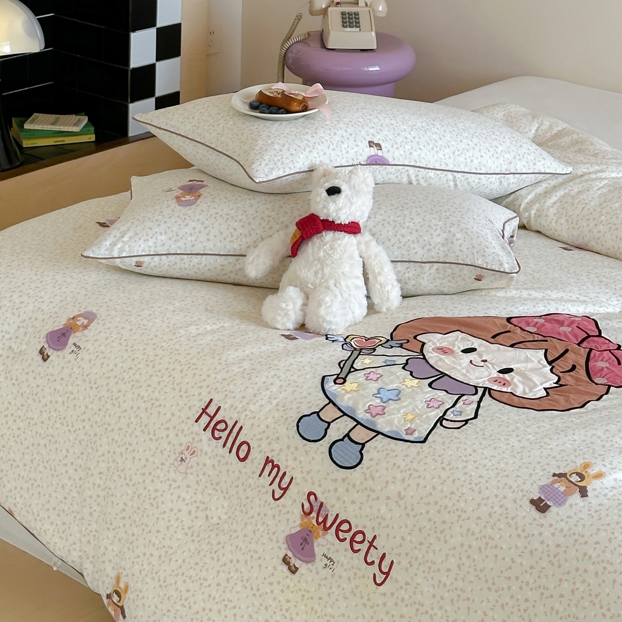 91家纺网 家纺一手货源 找家纺 一加一 2025新款A类双层纱卡通贴布绣大豆被芯 梦女孩