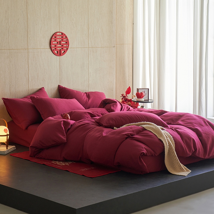 91家纺网 家纺一手货源 找家纺 （总）千朵森 2025新款全棉磨毛A类色织提花磨毛四件套-简色