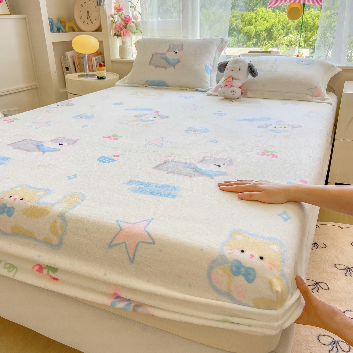 91家纺网 家纺一手货源 找家纺 （总）丝羽坊 2025新款印花小清新牛奶绒印花床笠三件套